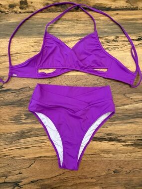 PINK Victoria's Secret Bright Purple High-Waist Bikini Set